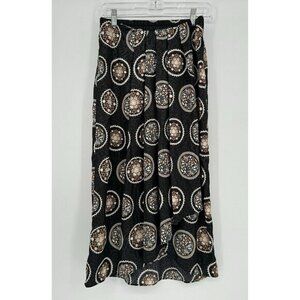 Joie Midi Skirt Black Satin Pleated Faux Wrap Elastic Waist Women's Size Small‎